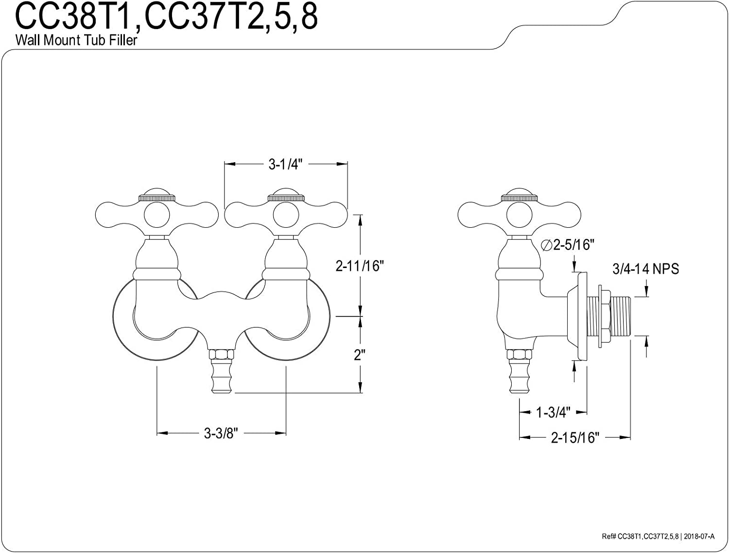 Kingston Brass CC37T8 Vintage Leg Tub Filler, Satin Nickel,3-3/8-Inch Center