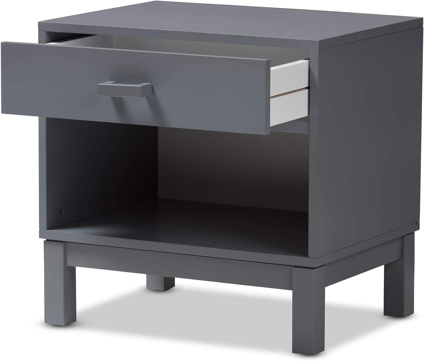 Baxton Studio Deirdre Modern and Contemporary Grey Wood 1-Drawer Nightstand/Contemporary/Grey/Light Wood/Rubber Wood/MDF