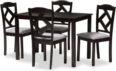 Baxton Studio Ruth Modern and Contemporary Espresso Brown Finished and Grey Fabric Upholstered 5-Piece Dining Set