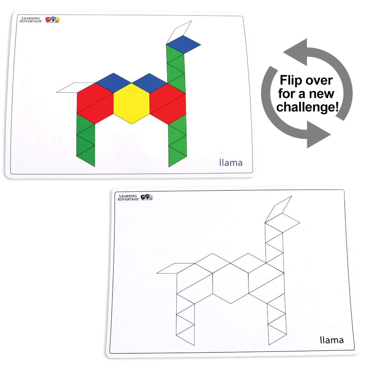 LEARNING ADVANTAGE 7149 Pattern Block Cards - Set of 20 Double-Sided Cards - Early Geometry for Kids - Teach Creativity, Sequencing and Patterning