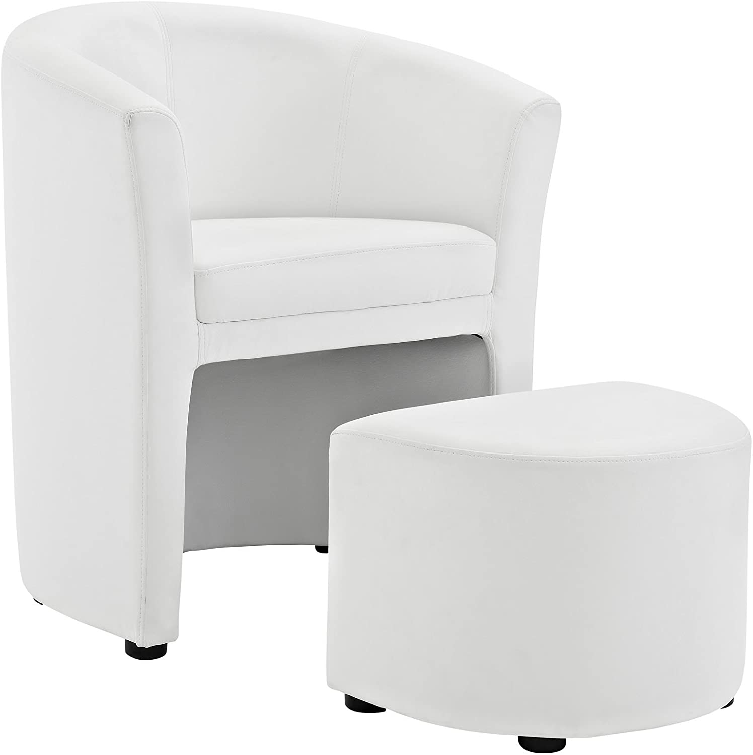Modway Divulge Faux Leather Armchair and Ottoman Set in White