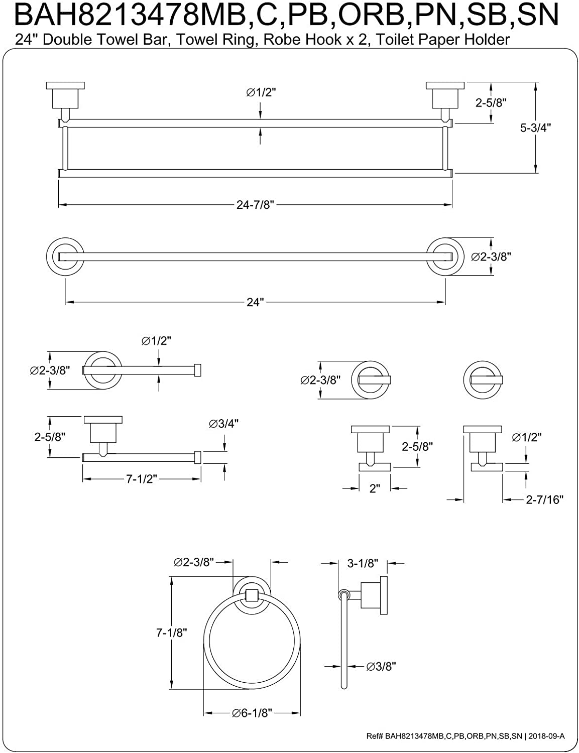 Kingston Brass BAH8213478C Concord Bathroom Hardware Set, Polished Chrome