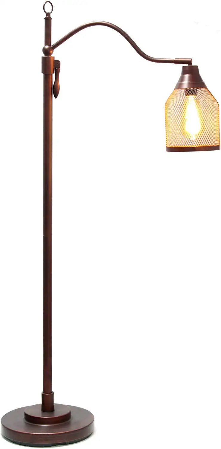 Lalia Home Decorative Vintage Arched 1 Light Floor Lamp with Iron Mesh Shade, Red Bronze