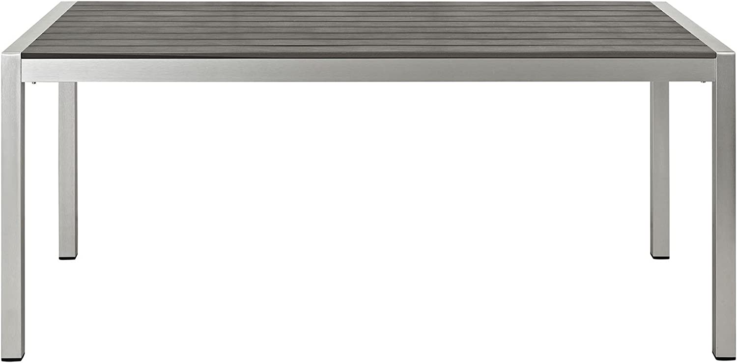 Modway Shore Aluminum Outdoor Patio 71&#34; Rectangle Dining Table in Silver Gray