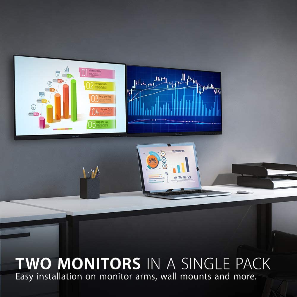 ViewSonic VA2256-MHD_H2 Dual Pack Head-Only 1080p IPS Monitors with Ultra-Thin Bezels, HDMI, DisplayPort and VGA for Home and Office