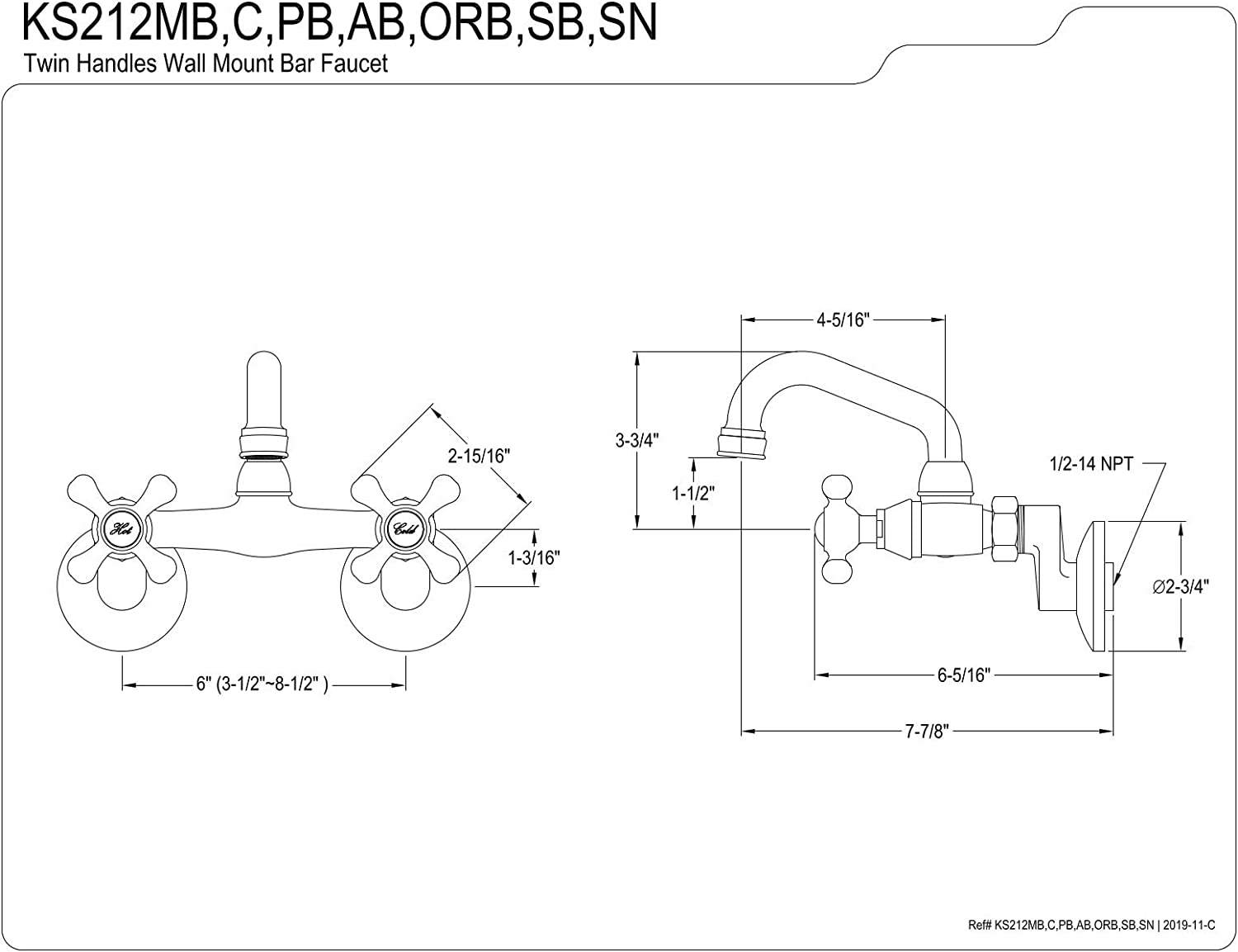 Kingston Brass KS212ORB Kingston Bar Faucet, Oil Rubbed Bronze