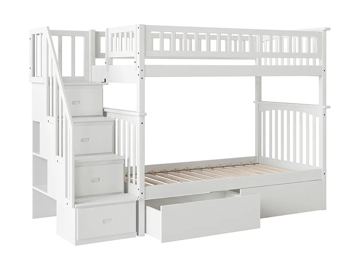 AFI Columbia Staircase Bunk with Turbo Charger and Urban Bed Drawers, Twin/Twin, White