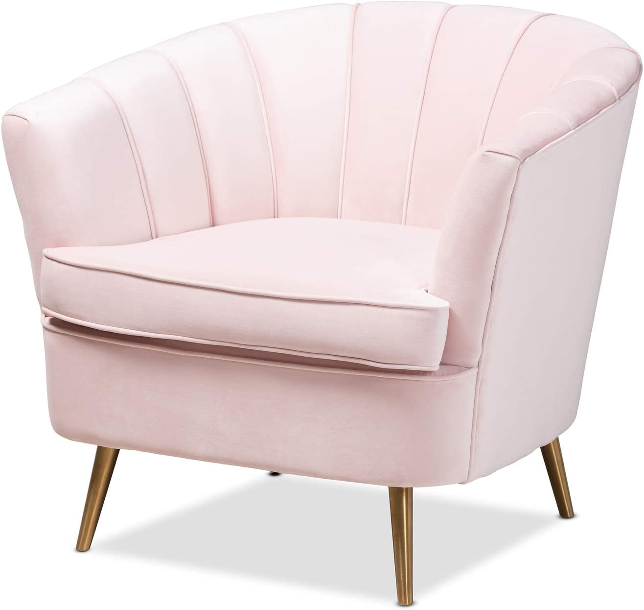 Baxton Studio Emeline Glam and Luxe Light Pink Velvet Fabric Upholstered Brushed Gold Finished Accent Chair