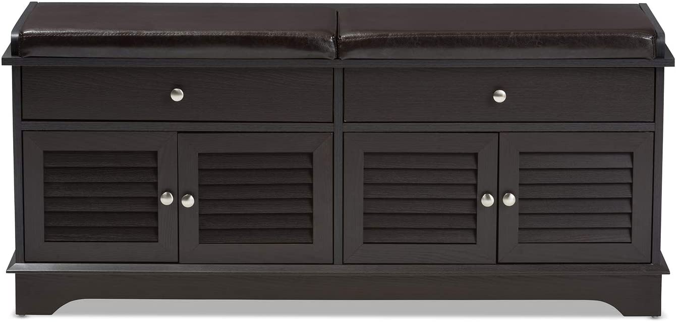 Baxton Studio Leo Modern and Contemporary Dark Brown Wood 2-Drawer Shoe Storage Bench Brown//Dark Wood/Contemporary/Particle Board/MDF