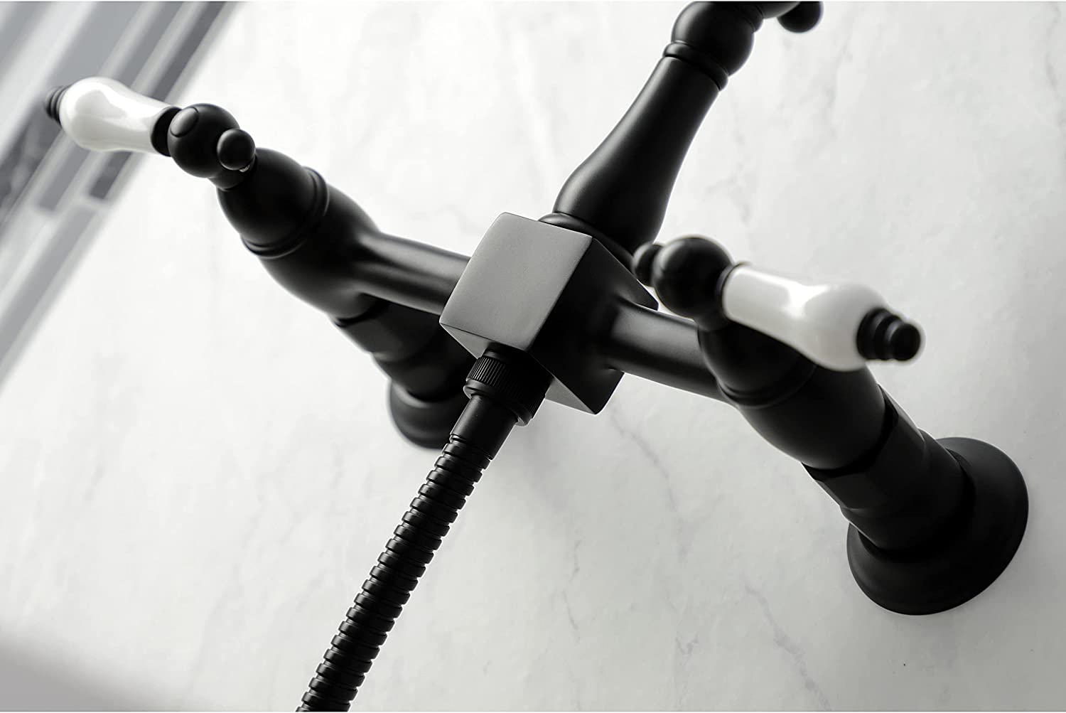 Kingston Brass KS1260PLBS Heritage Bridge Kitchen Faucet, Matte Black