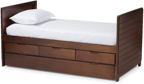 Baxton Studio Linna Modern and Contemporary Walnut Brown-Finished Daybed with Trundle
