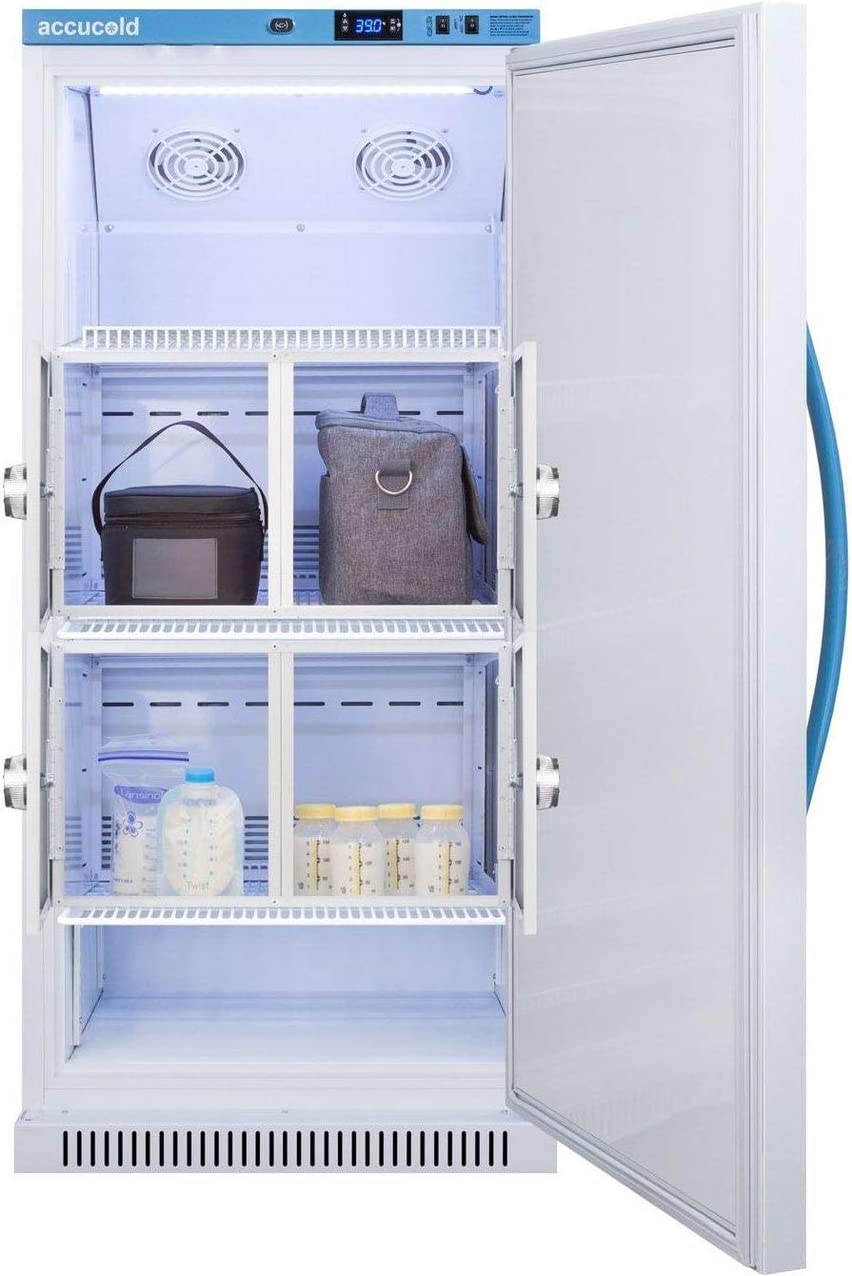 AccuCold MLRS8MCLK 24 MOMCUBE Breast Milk Refrigerator with 8 cu. ft. Capacity 4 Lockers Door Alarm LED Interior Lighting and Door Lock in White