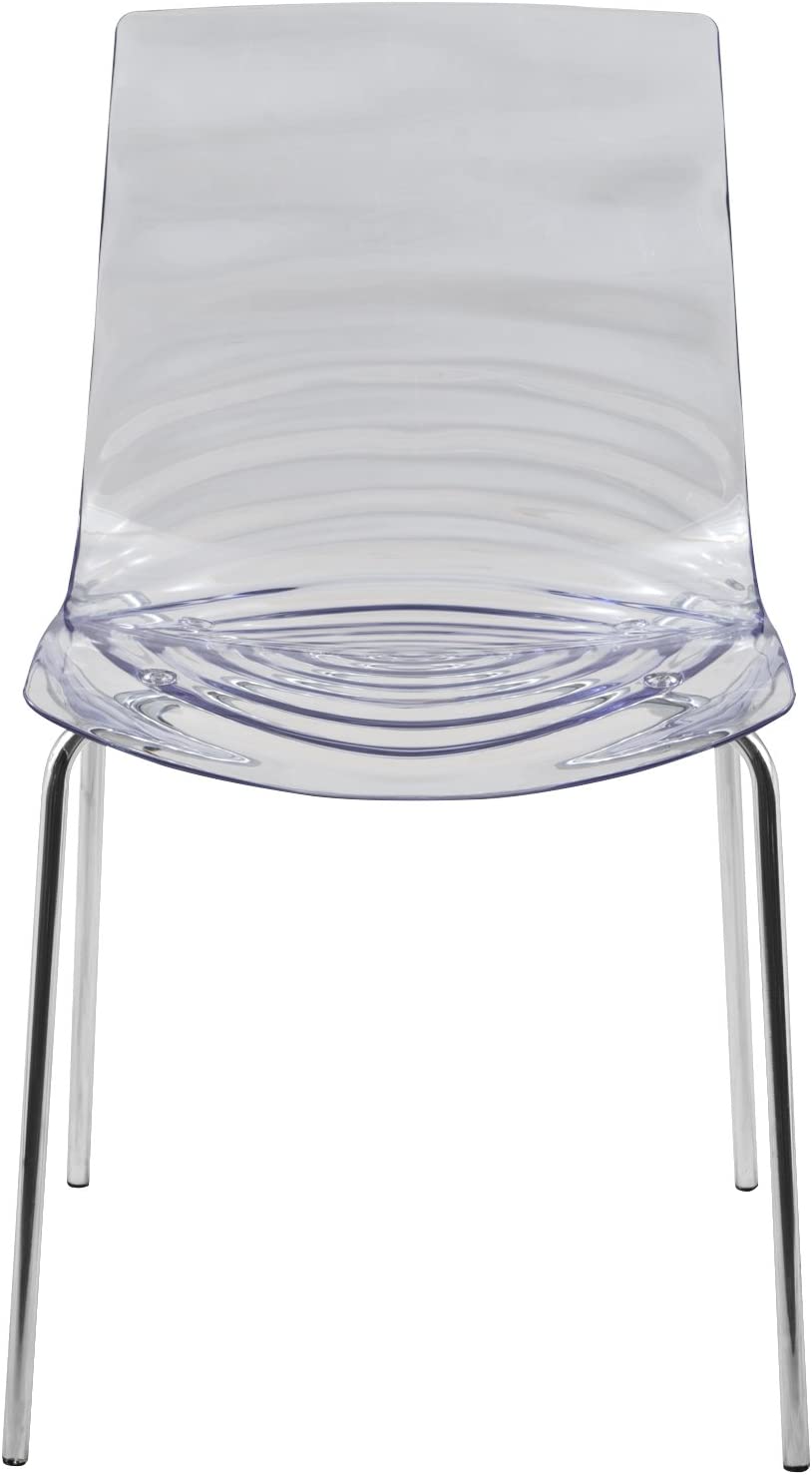 LeisureMod Astor Water Ripple Design Modern Lucite Dining Side Chair with Metal Legs, Set of 4, Clear