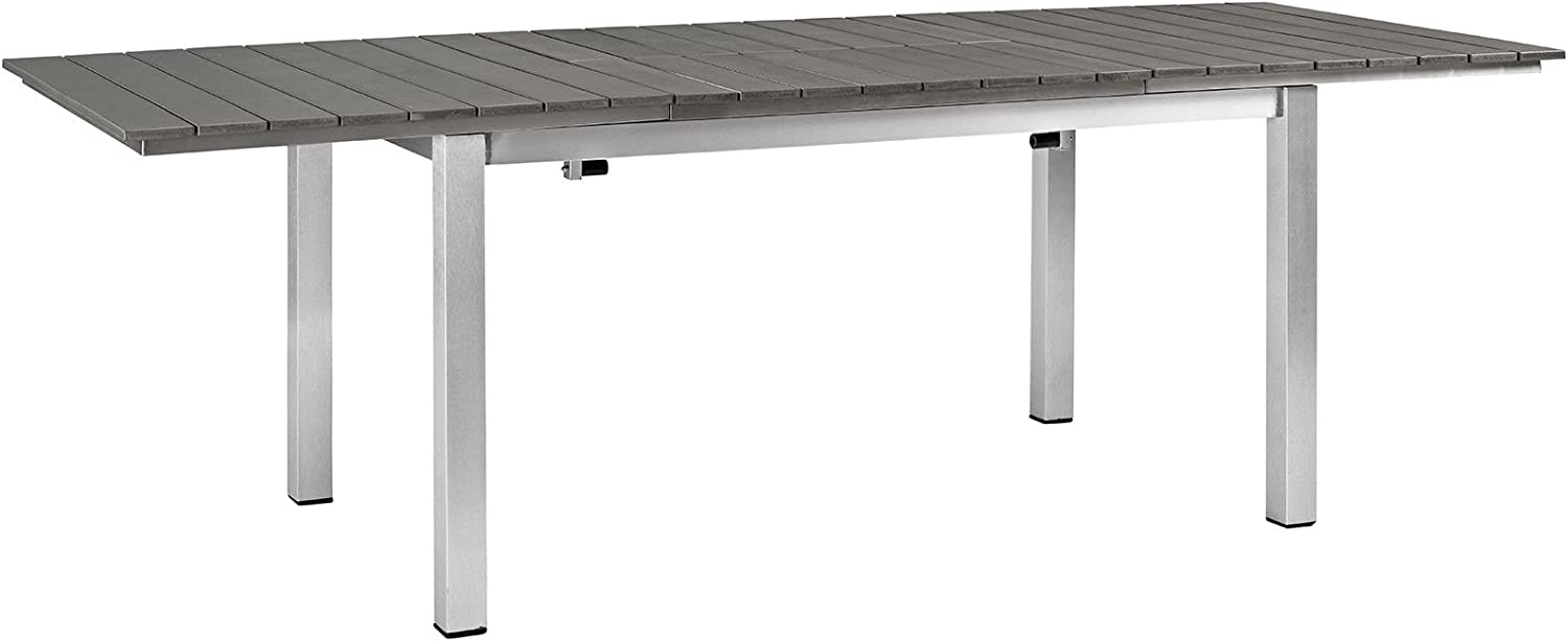 Modway Shore Aluminum Outdoor Patio 62&#34; to 94&#34; Extendable Dining Table in Silver Gray