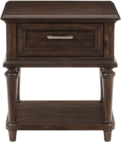 Karren 24 in. Driftwood Charcoal Rectangular Wood End Table with Drawer