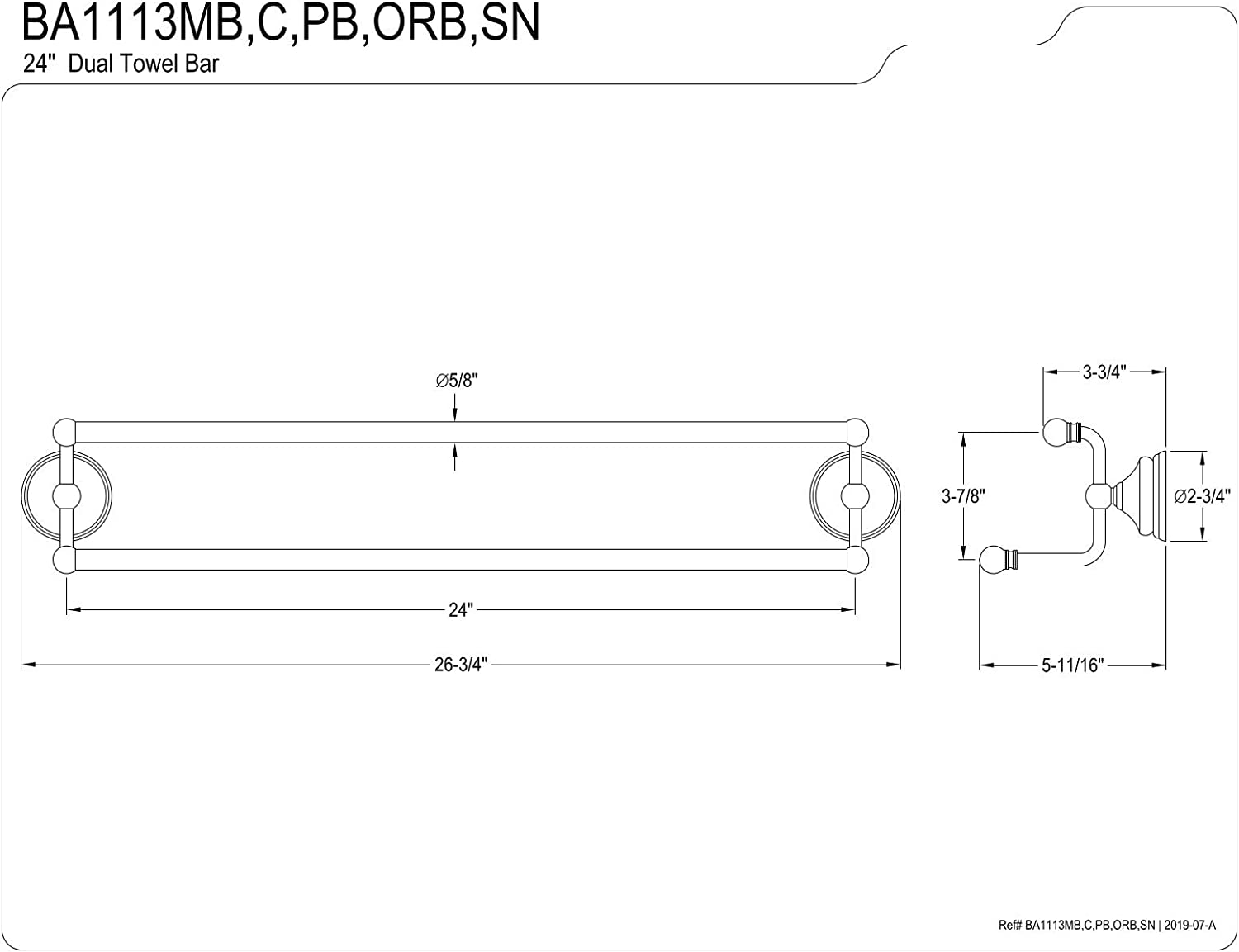 Kingston Brass BAK1113478MB Victorian Bathroom Hardware Set, Matte Black