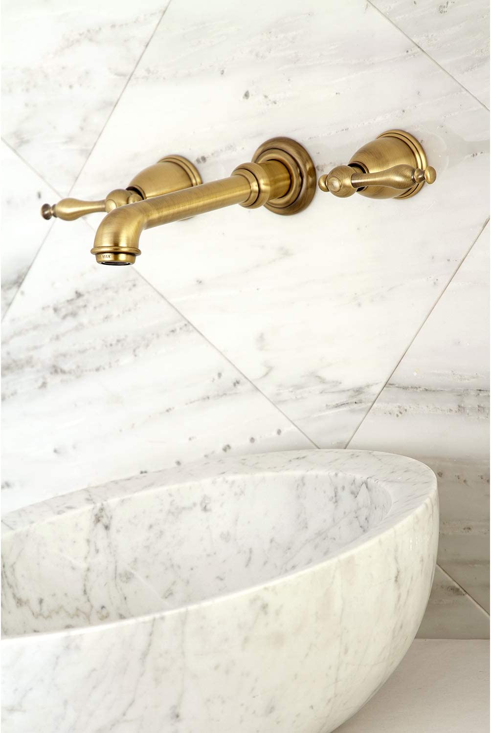 Kingston Brass KS7123NL 8-Inch Center Wall Mount Bathroom Faucet, Antique Brass