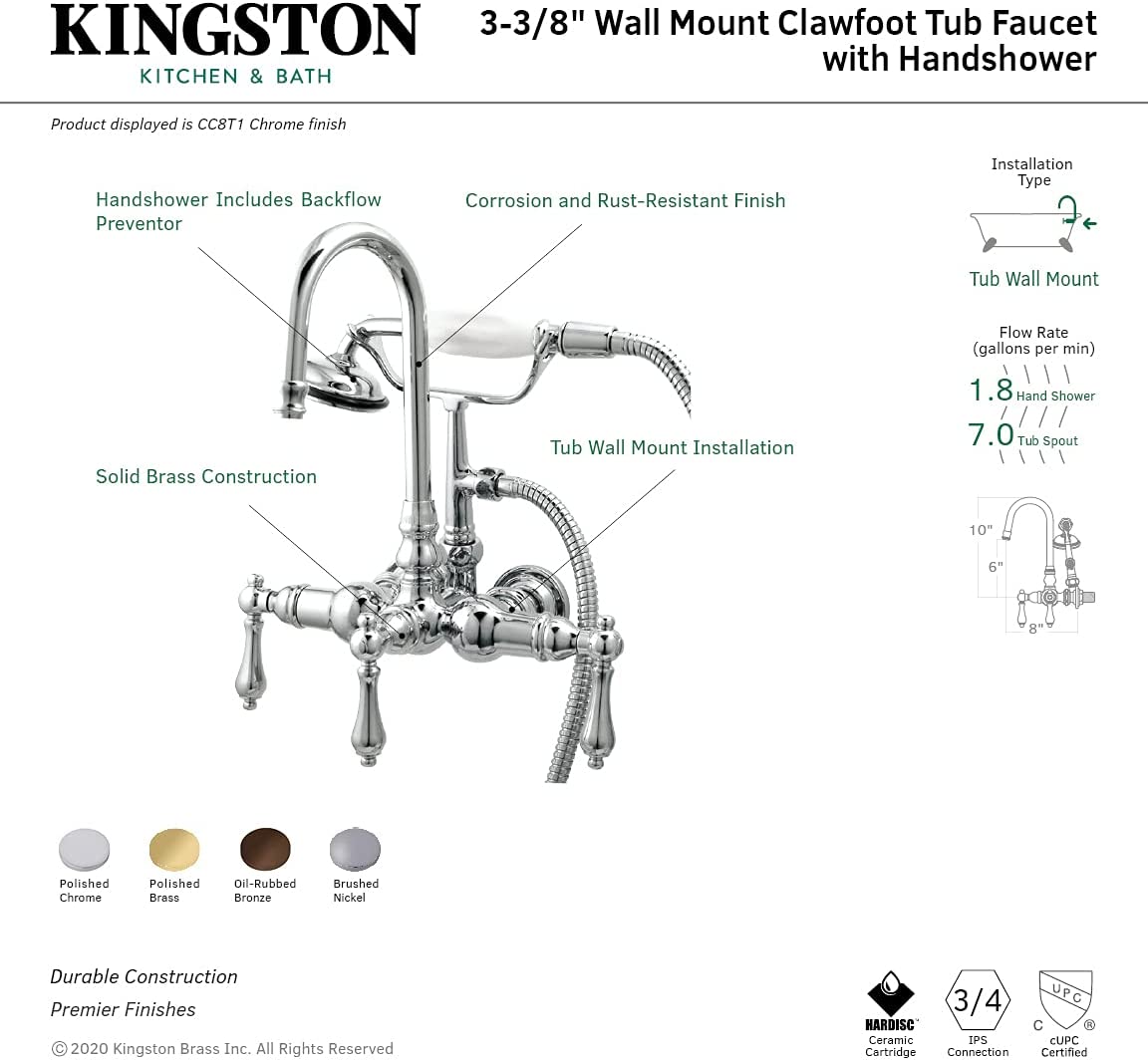 Kingston Brass CC7T2 Vintage Clawfoot Tub Faucet, 7-Inch Center, Polished Brass