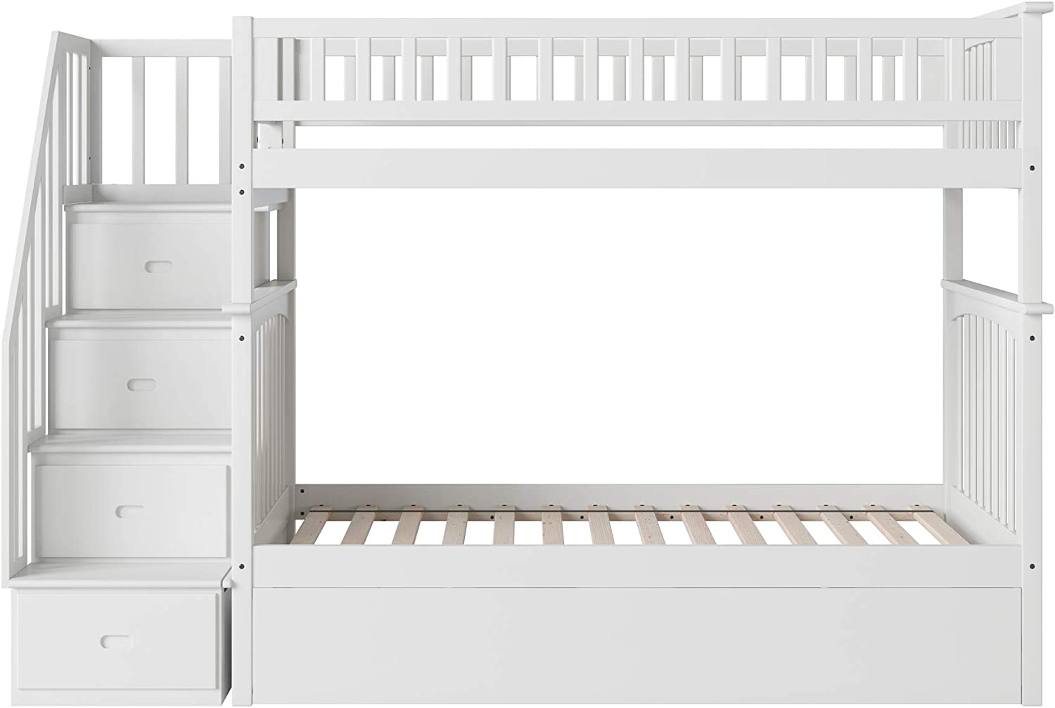 AFI Columbia Staircase Bunk with Turbo Charger and Twin Size Urban Trundle, Twin/Twin, White