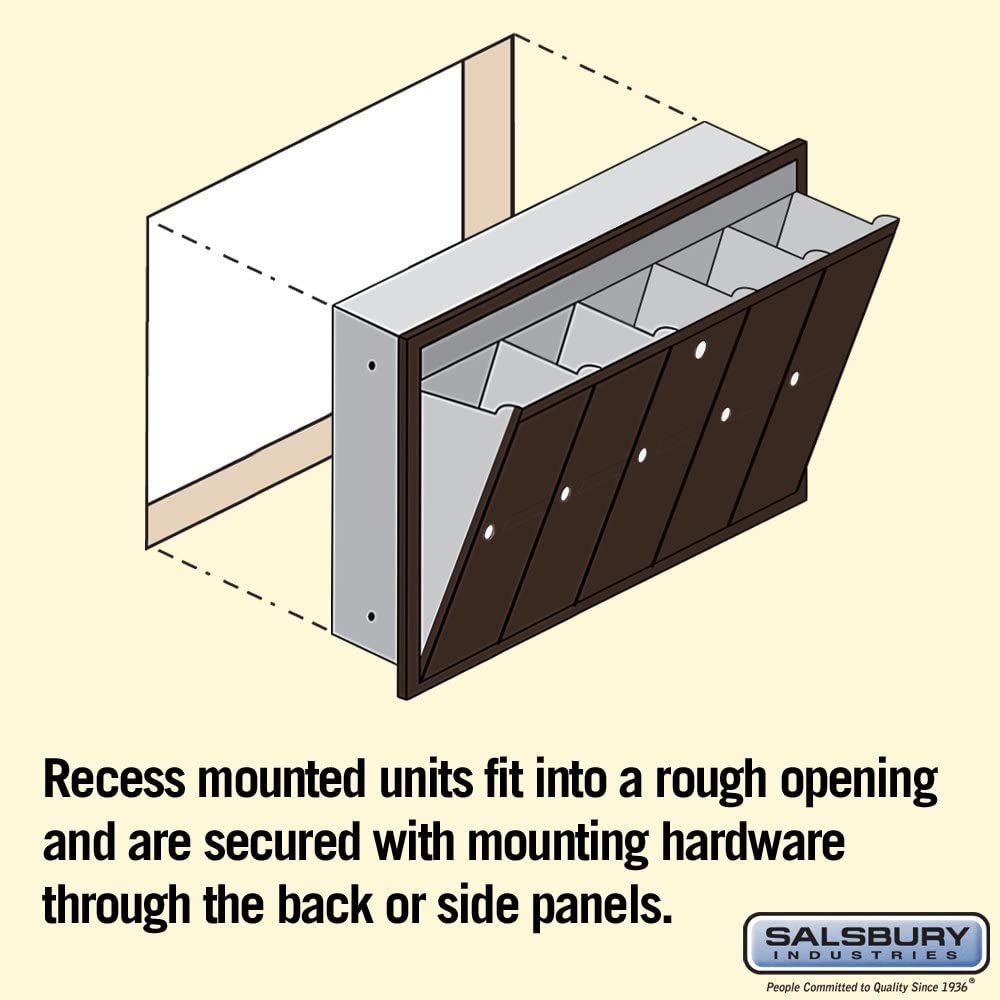 Salsbury Industries 3505ZRU Recessed Mounted Vertical Mailbox for use with USPS Lock, 5 Doors, Bronze