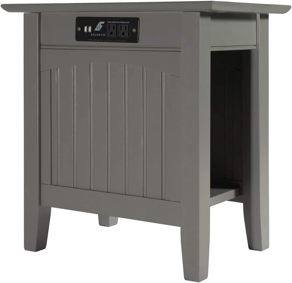 AFI Nantucket Chair Side Table with Charging Station, (22&#34; x 14&#34;), Grey
