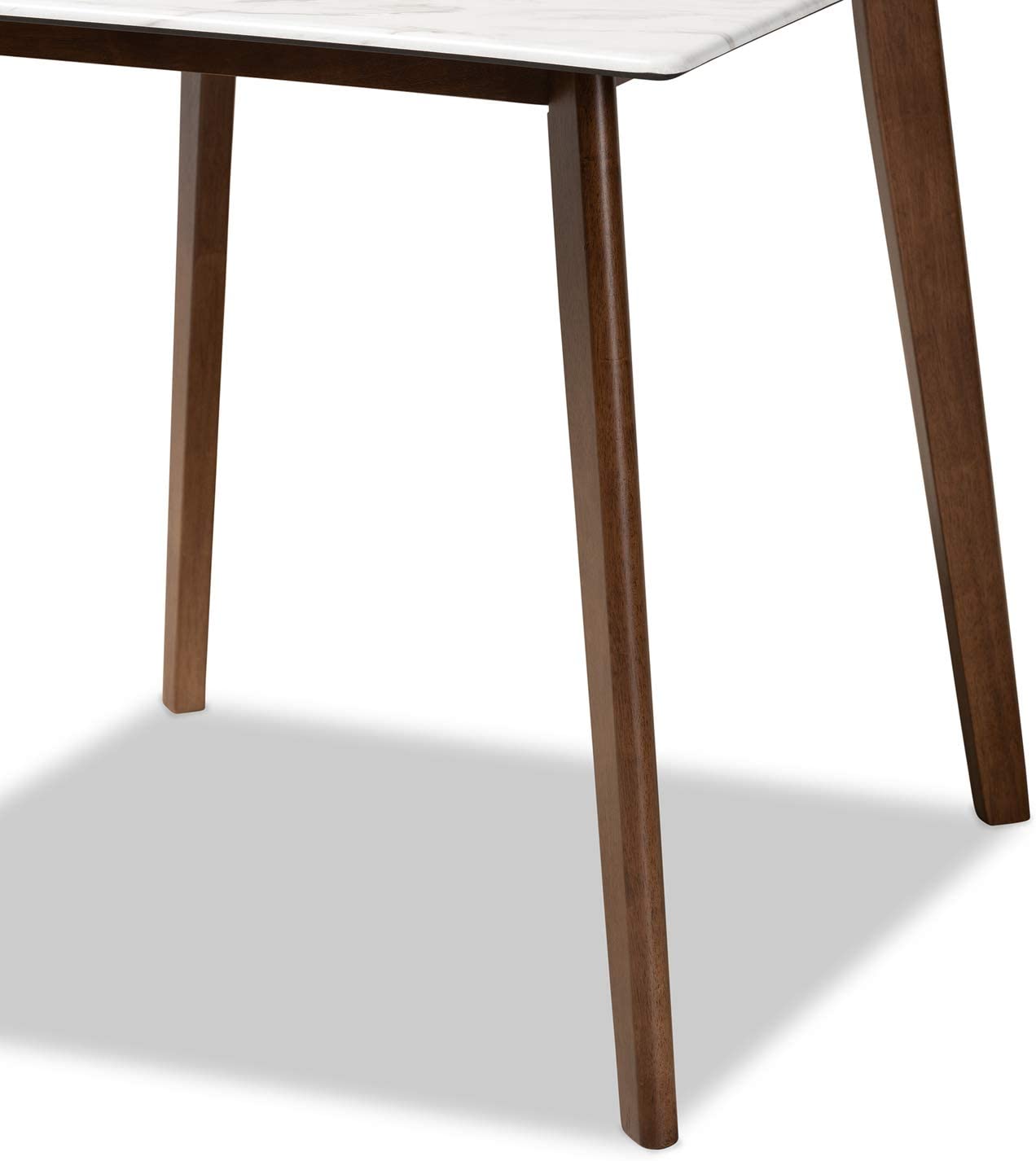 Baxton Studio Kaylee Mid-Century Modern Transitional Walnut Brown Finished Wood Dining Table with Faux Marble Tabletop