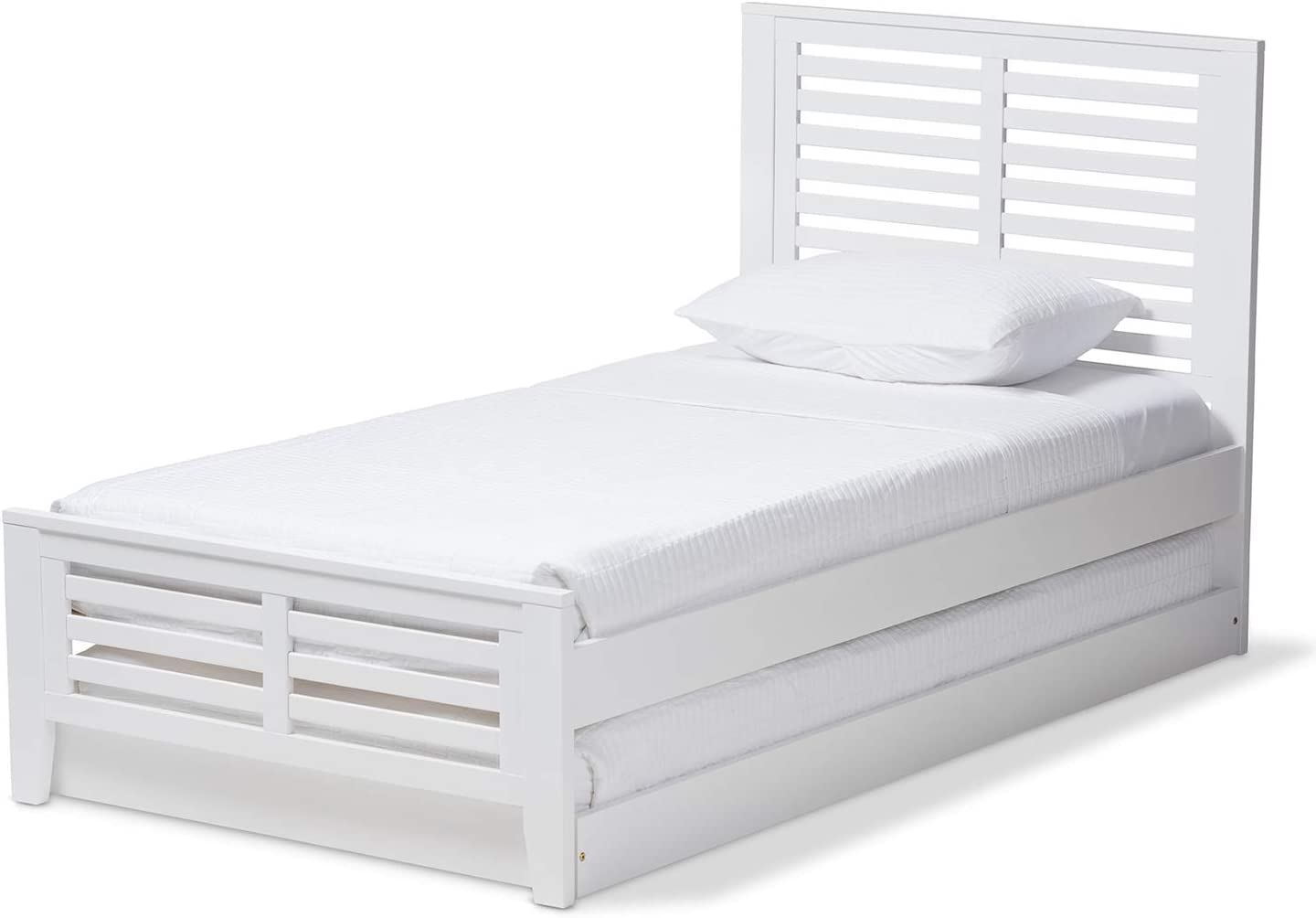 Baxton Studio Sedona Modern Classic Mission Style White-Finished Wood Twin Platform Bed with Trundle White/Twin//White/Mission/Rubber Wood/Poplar/LVL