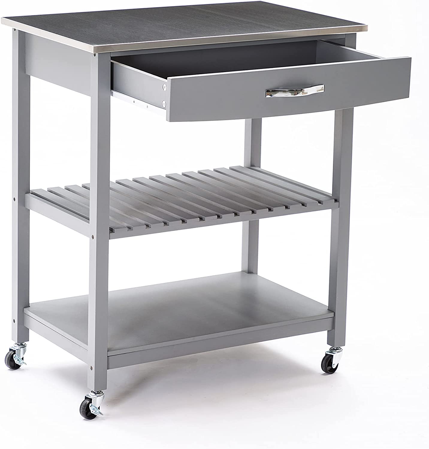 Boraam Holland Kitchen Cart with Stainless Steel Top, Gray