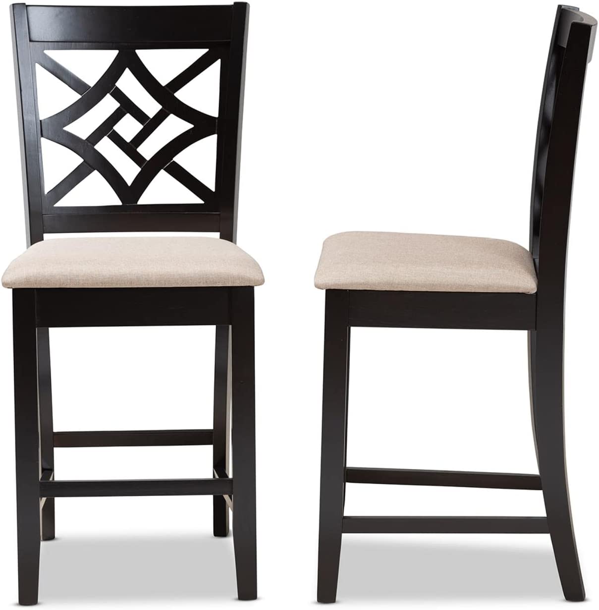 Baxton Studio Nicolette Modern and Contemporary Sand Fabric Upholstered and Dark Brown Finished Wood 2-Piece Counter Stool Set