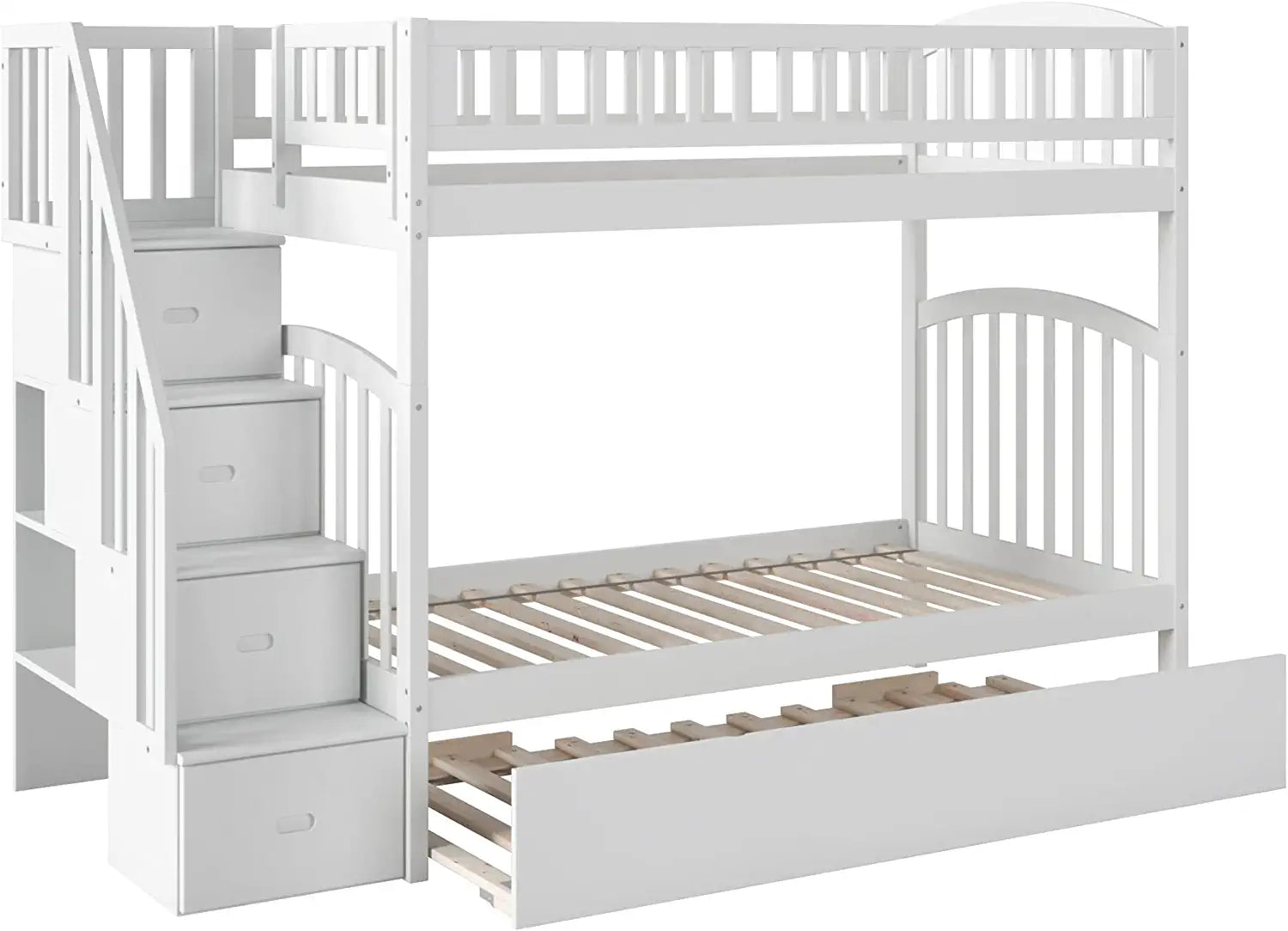 Westbrook Staircase Bunk Twin over Twin with Turbo Charger and Twin Size Urban Trundle in White