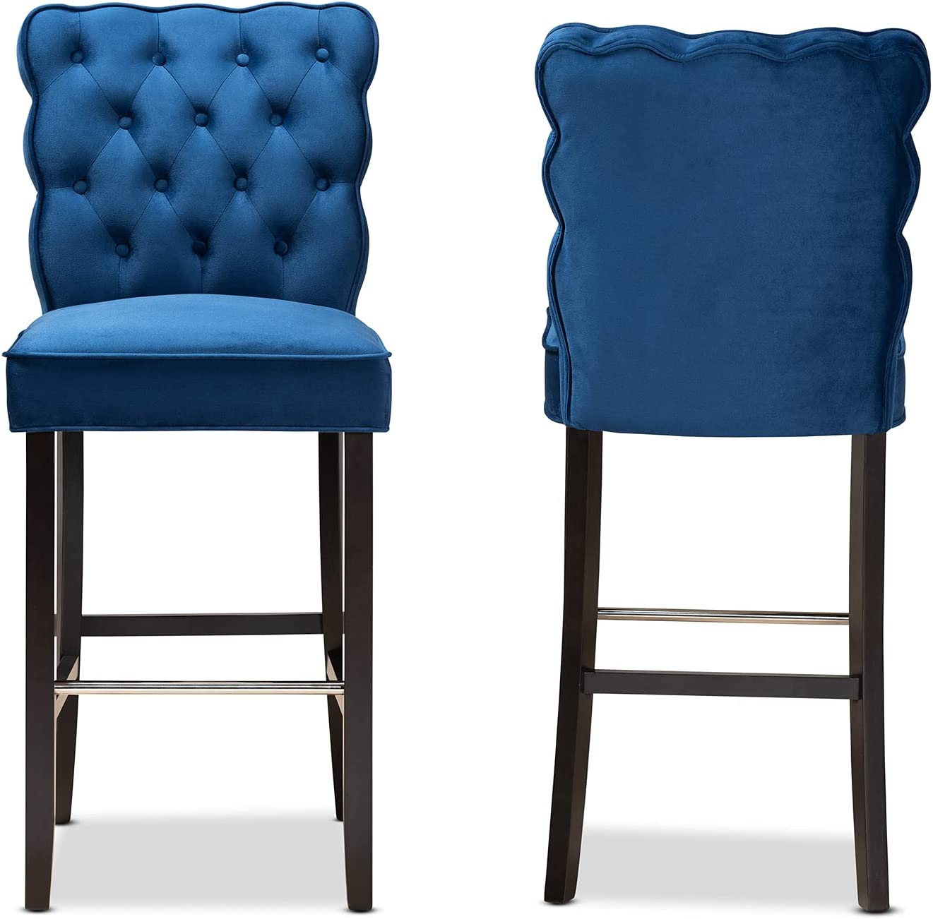 Baxton Studio Daphne Modern and Contemporary Navy Blue Velvet Fabric Upholstered and Dark Brown Finished Wood 2-Piece Bar Stool Set