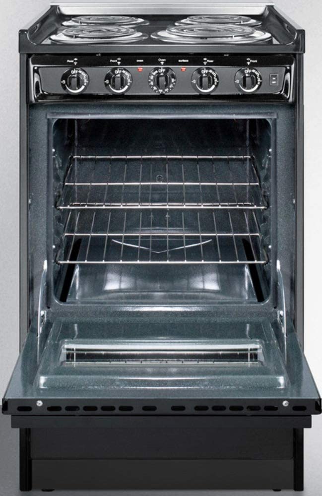 Summit Appliance TEM110CR 20&#34; Wide Slide-In Electric Range, Black, Chrome Drip Pans