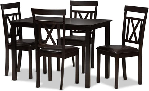 Baxton Studio Rosie Modern and Contemporary Dark Brown Faux Leather Upholstered 5-Piece Dining Set