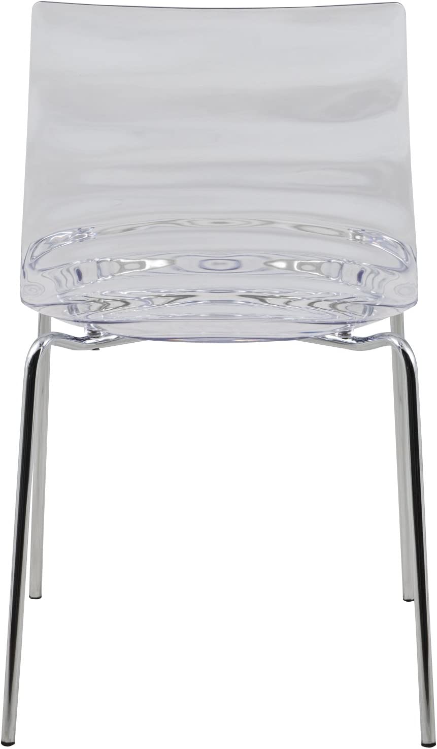 LeisureMod Astor Water Ripple Design Modern Lucite Dining Side Chair with Metal Legs, Set of 4, Clear