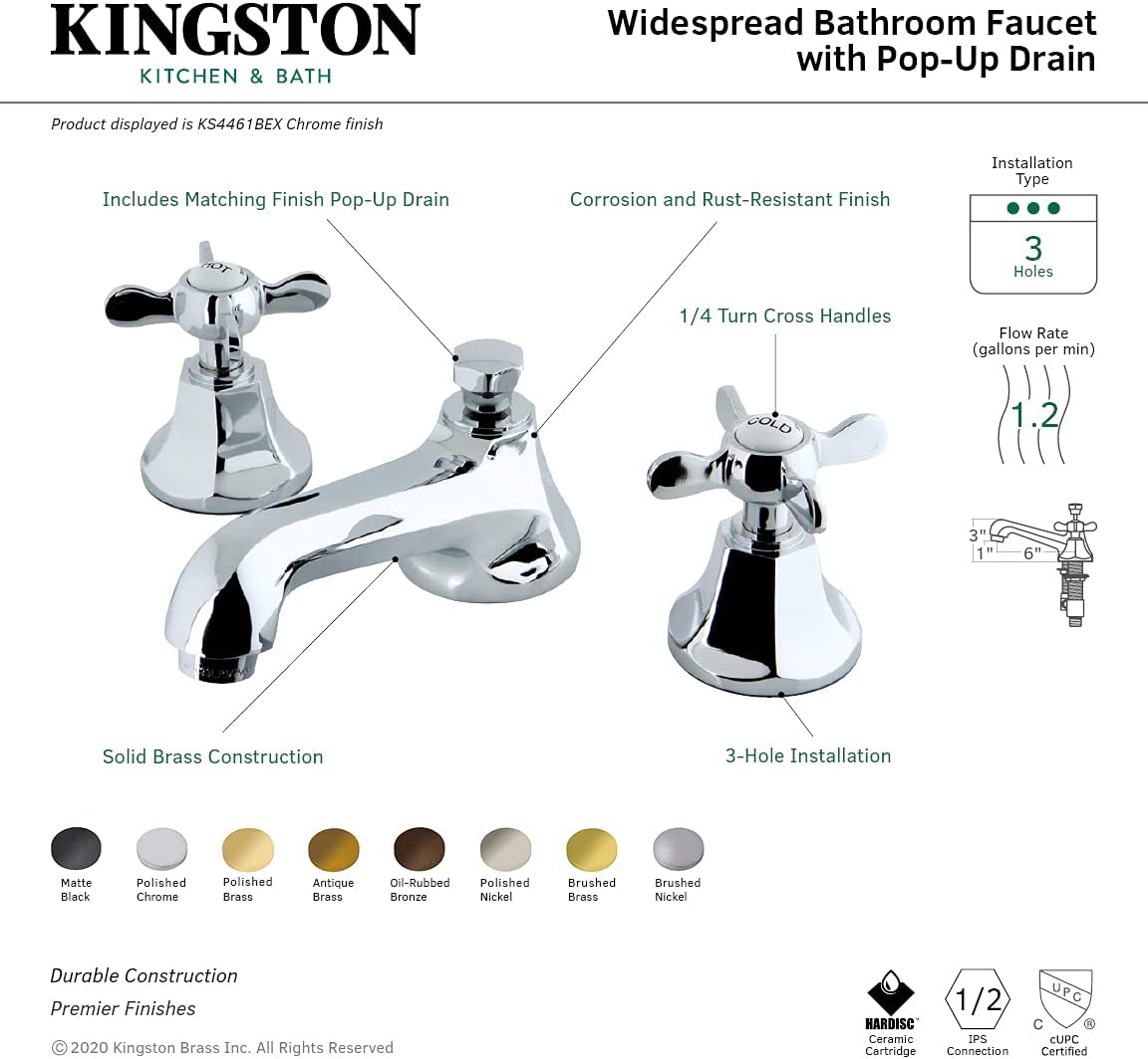 Kingston Brass KS4463BEX Essex 8&#34; Widespread Bathroom Faucet, Antique Brass