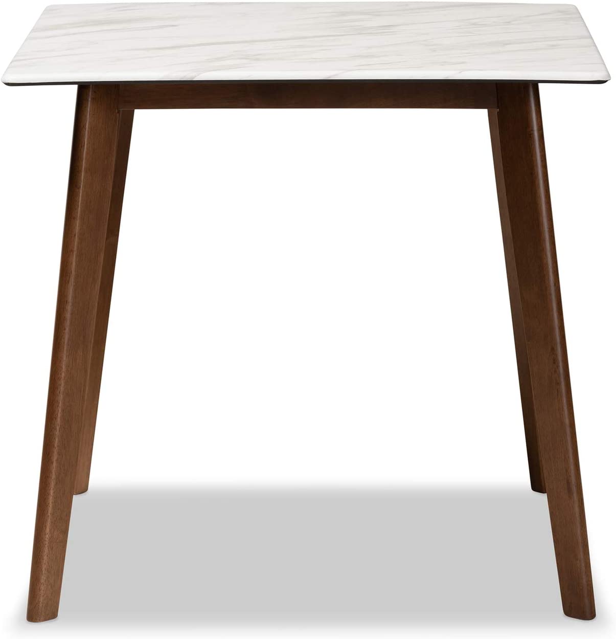 Baxton Studio Kaylee Mid-Century Modern Transitional Walnut Brown Finished Wood Dining Table with Faux Marble Tabletop