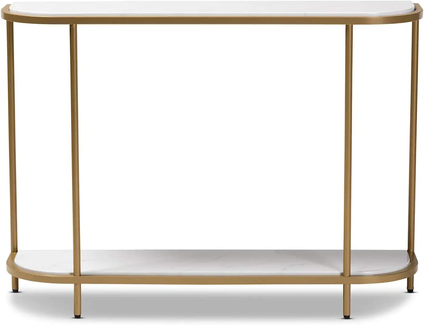 Baxton Studio Dominic Modern and Contemporary Gold Metal Console Table with Faux Marble Tabletop