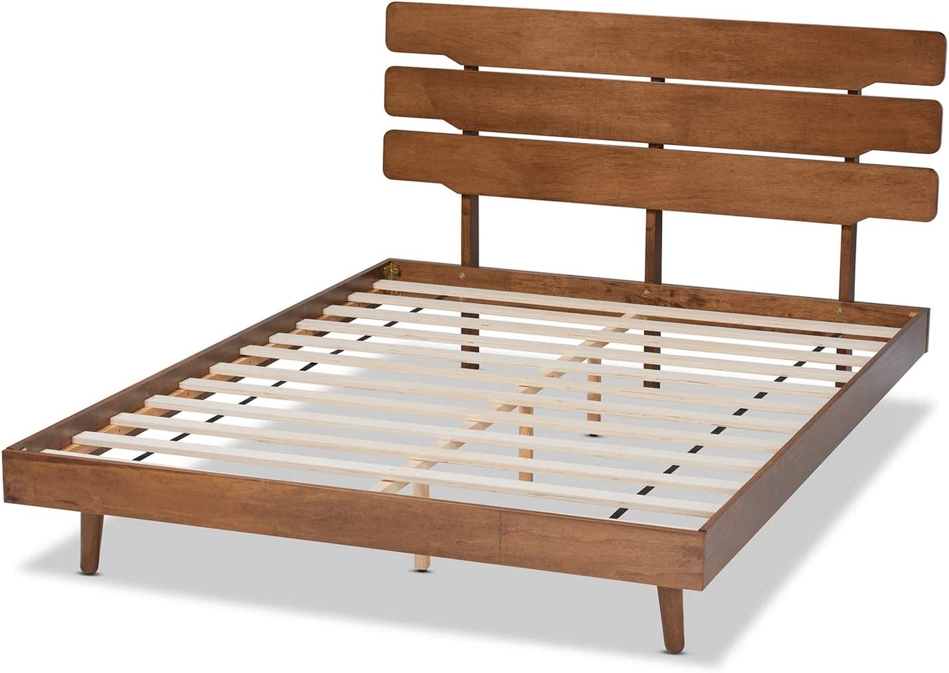 Baxton Studio Anzia Mid-Century Modern Walnut Finished Wood Queen Size Platform bed