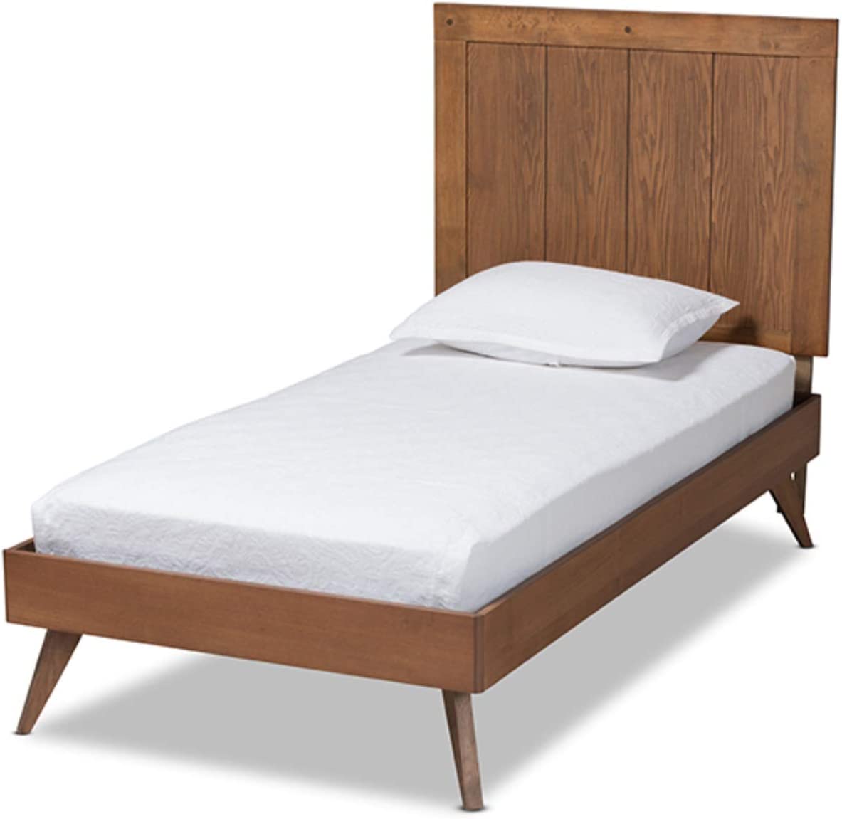 Baxton Studio Amira Mid-Century Modern Transitional Ash Walnut Finished Wood Twin Size Platform Bed