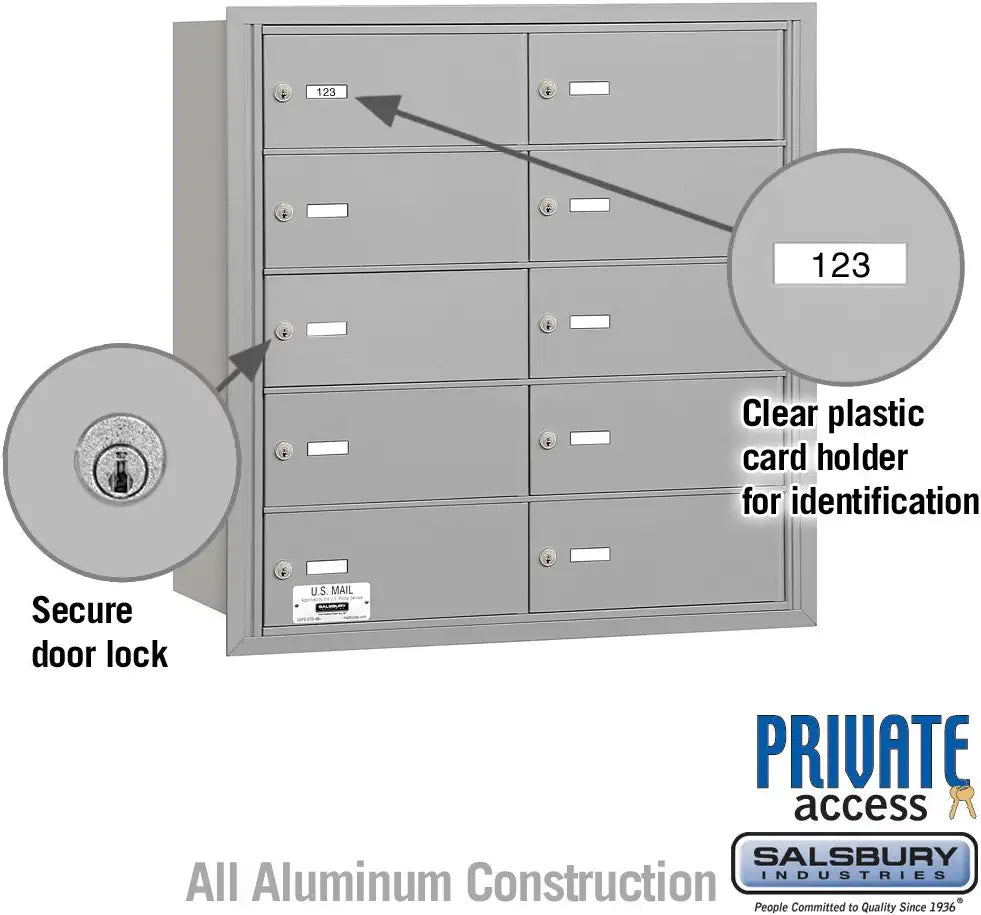 Salsbury Industries 3610ARP 4B Plus Horizontal Mailbox, 10 B Doors, Rear Loading, Private Access, Aluminum