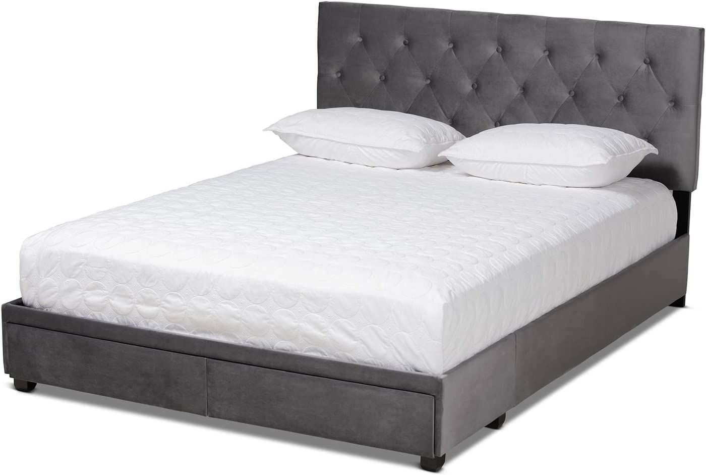 Baxton Studio Caronia Modern and Contemporary Grey Velvet Fabric Upholstered 2-Drawer Queen Size Platform Storage Bed