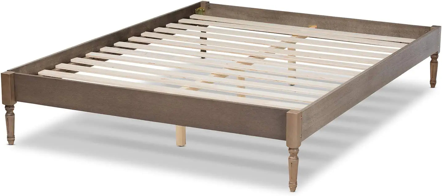 Baxton Studio Colette French Bohemian Weathered Grey Oak Finished Wood Full Size Platform Bed Frame