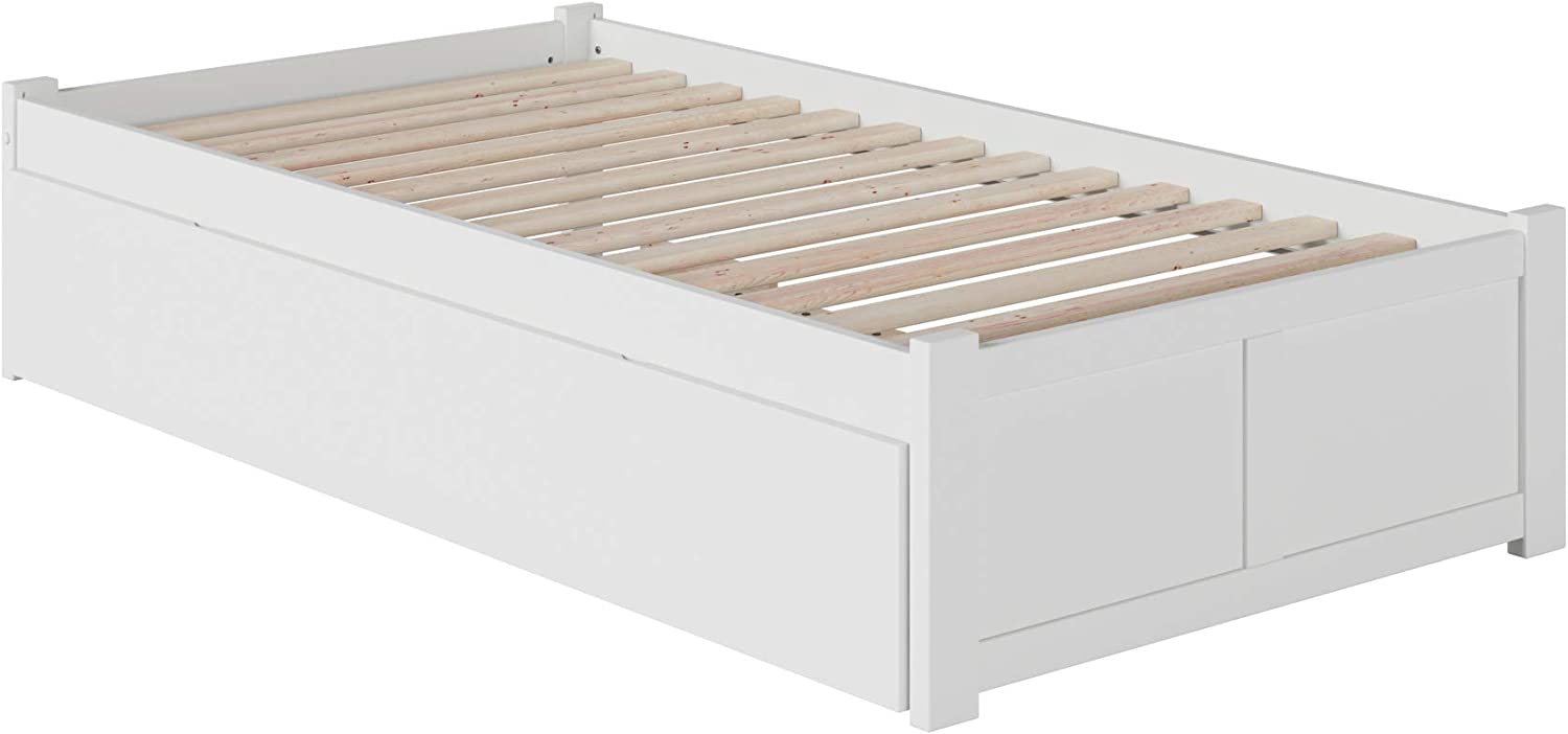 Concord Twin Extra Long Platform Bed with Footboard and Twin Extra Long Trundle in White