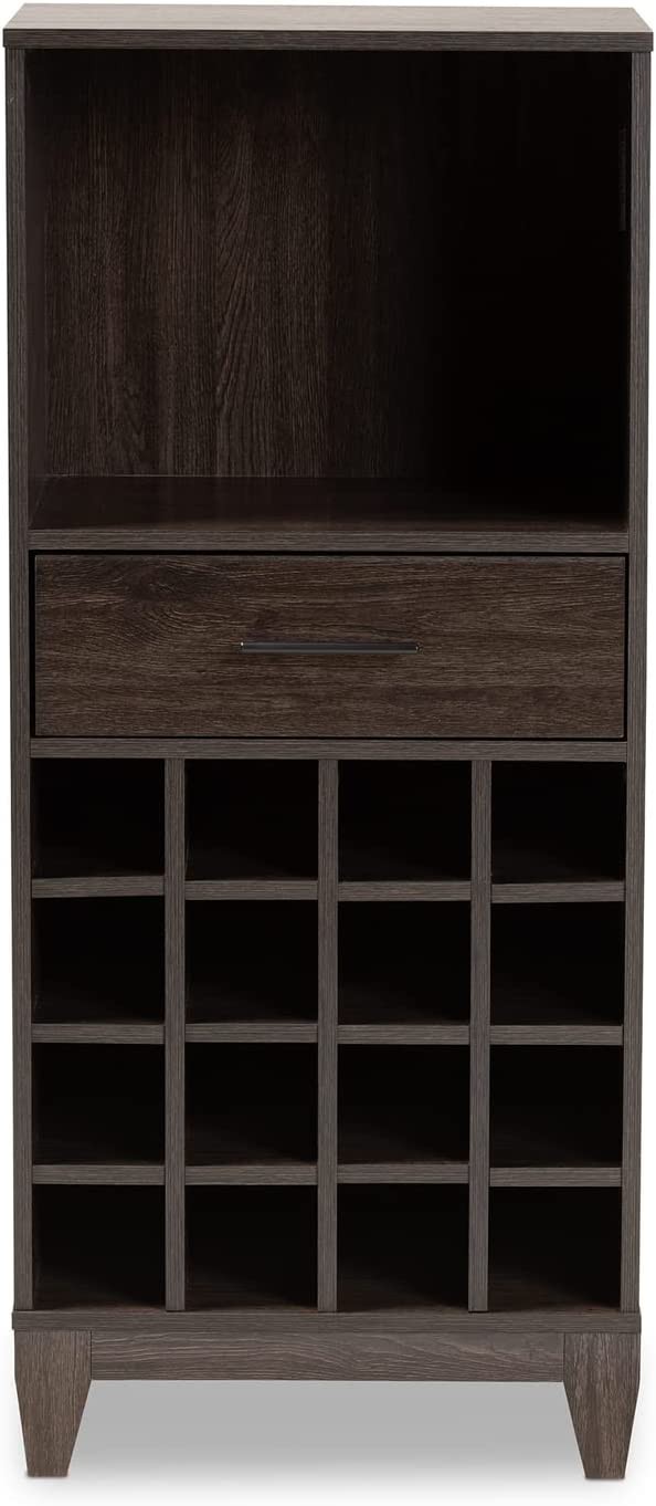 Baxton Studio Trenton Modern and Contemporary Dark Brown Finished Wood 1-Drawer Wine Storage Cabinet