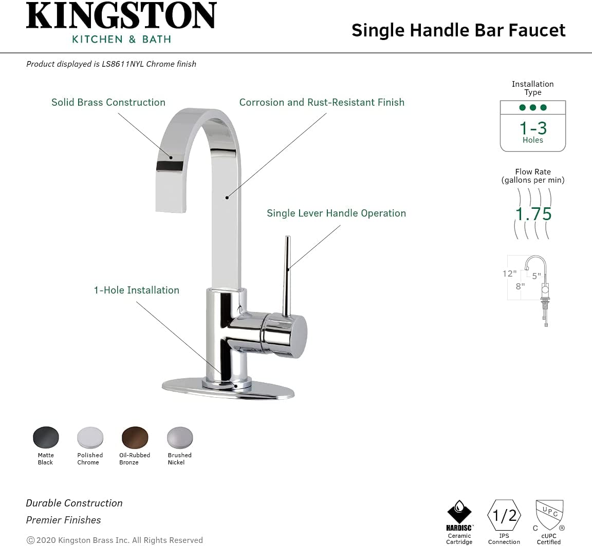 Kingston Brass LS8611NYL New York Bar Faucet, Polished Chrome