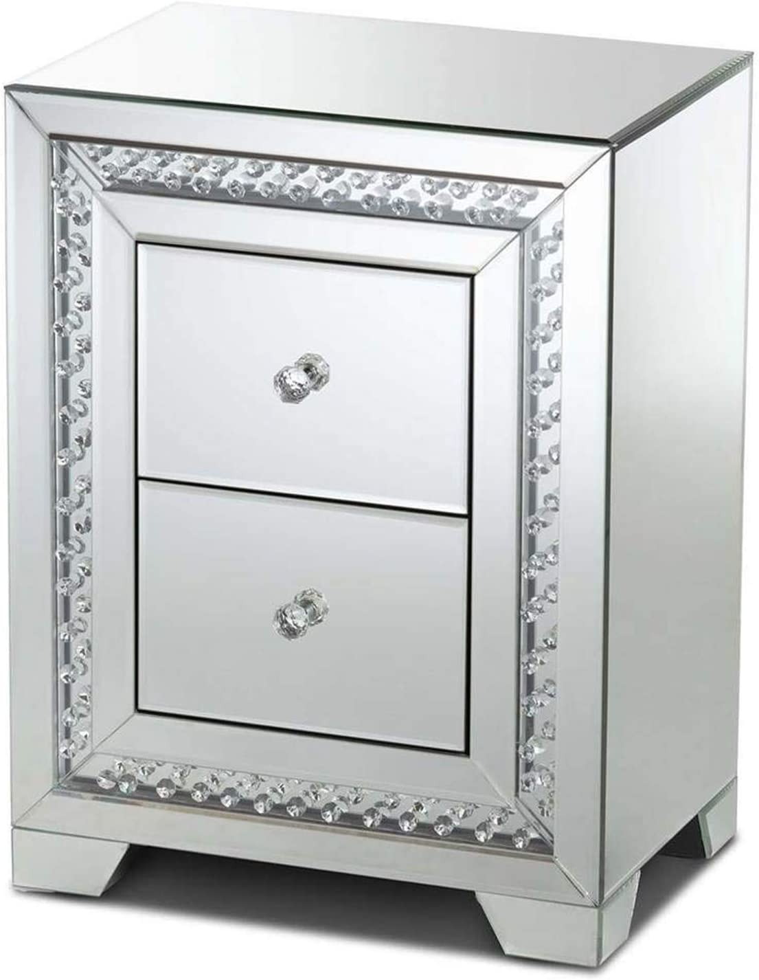 Baxton Studio Mina Modern and Contemporary Hollywood Regency Glamour Style Mirrored 2-Drawer Nightstand Bedside Table