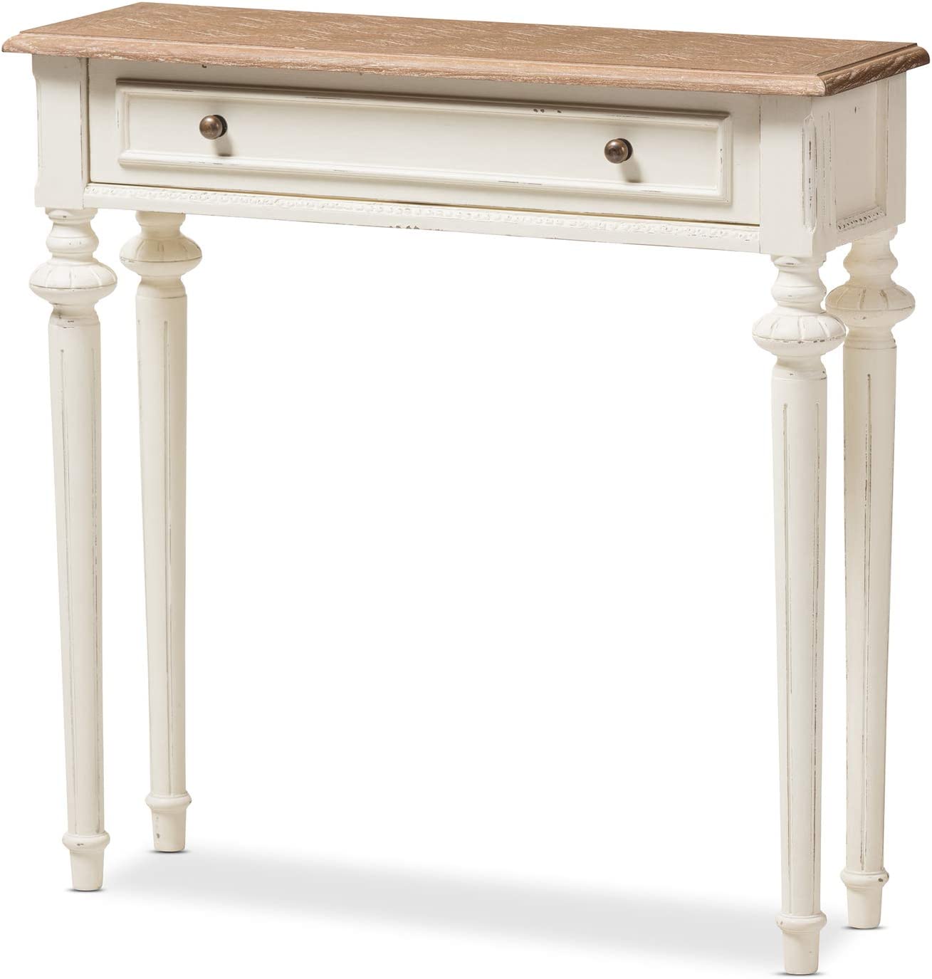 Baxton Studio Marquetterie French Provincial Style Weathered Oak and White Wash Distressed Finish Wood Two-Tone Console Table