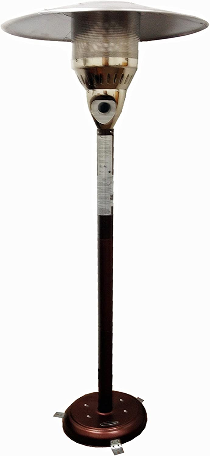 Hiland NG-HB Tall Natural G as Patio Heater, 41,000 BTU, 33&#34; Heat Shield, Built In Ground Fixtures, Hammered Bronze/SS