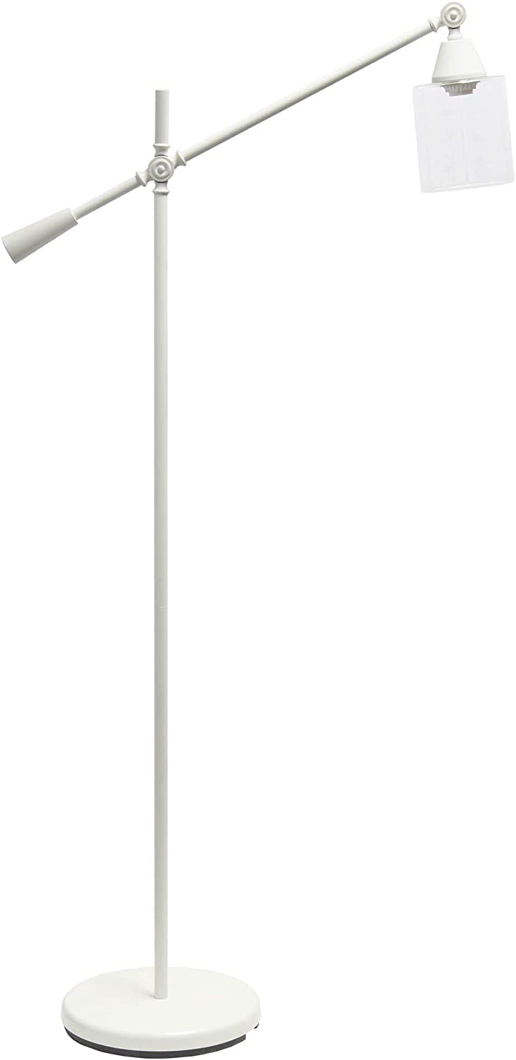 Lalia Home Decorative Swing Arm Floor Lamp with Clear Glass Cylindrical Shade, White