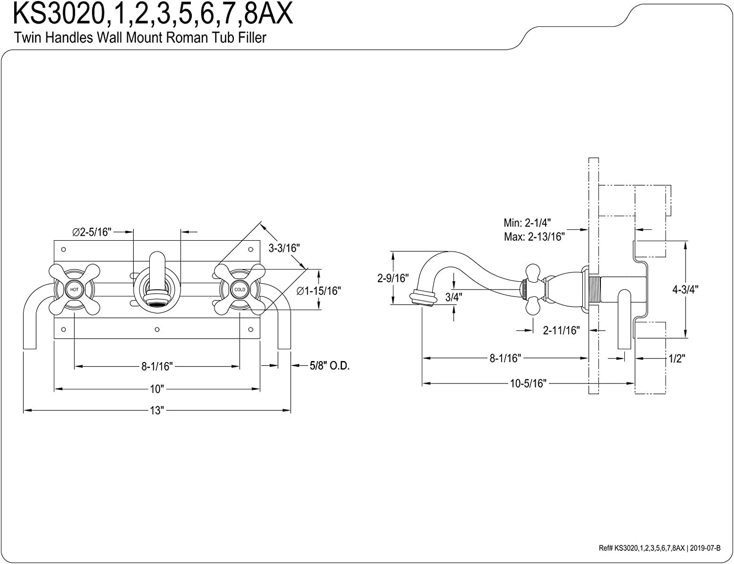 Kingston Brass KS3026AX Restoration Tub Faucet, Polished Nickel